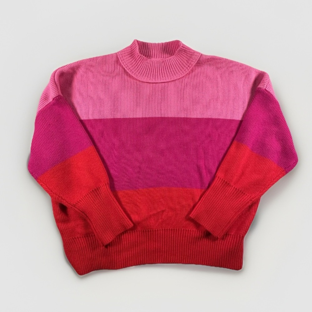 TCEC Red & Pink Color Block Sweater Mock‎ Neck Long Sleeve Oversized Size Medium
